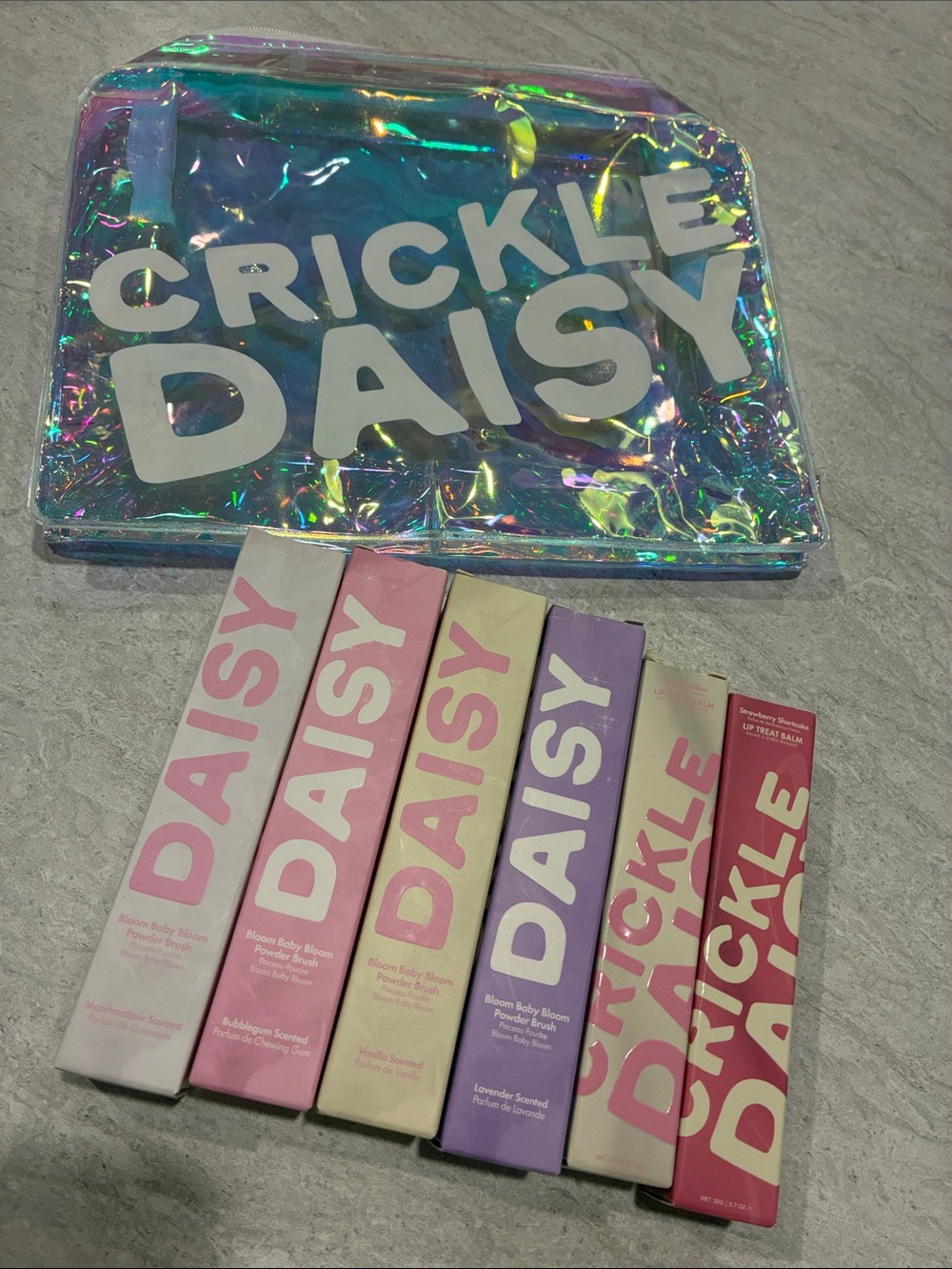Crickle Daisy Iridescent Cosmetic Bag with Daisy Lip & Balm Set